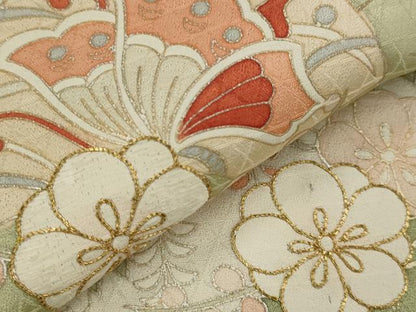 平和屋着物▽訪問着　単衣　駒刺繍　地紙花蝶文　暈し染め　金銀彩　正絹　逸品　AABJ8739st