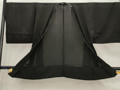 平和屋着物▽男性　黒紋付　羽織　スリーシーズン　春夏秋　塵除け　正絹　逸品　AABJ8744st