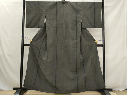 平和屋着物▽本塩沢　単衣　110亀甲　黒地　正絹　逸品　AABJ8749st