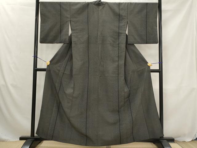 平和屋着物▽本塩沢　単衣　110亀甲　黒地　正絹　逸品　AABJ8749st