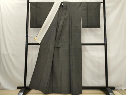 平和屋着物▽本塩沢　単衣　110亀甲　黒地　正絹　逸品　AABJ8749st