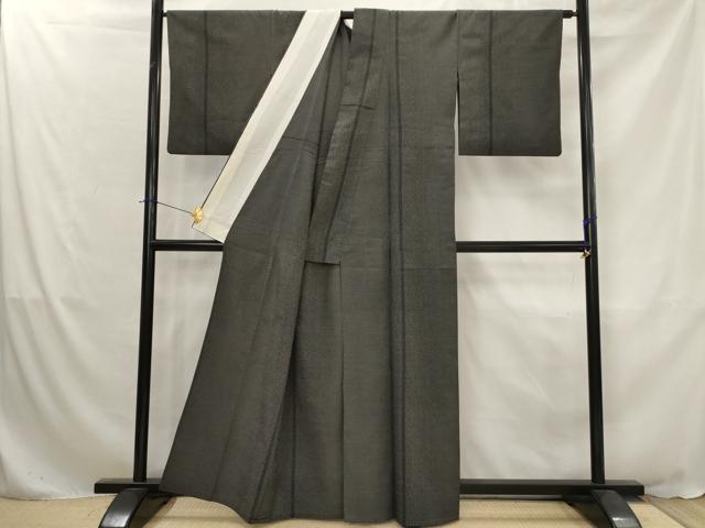 平和屋着物▽本塩沢　単衣　110亀甲　黒地　正絹　逸品　AABJ8749st