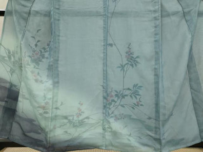 平和屋着物▽訪問着　無双　紗袷　紗×絽　手描き　枝花文　暈し染め　金彩　正絹　逸品　AABJ8750st