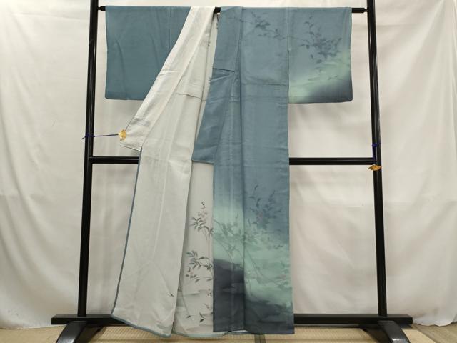 平和屋着物▽訪問着　無双　紗袷　紗×絽　手描き　枝花文　暈し染め　金彩　正絹　逸品　AABJ8750st