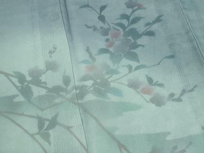 平和屋着物▽訪問着　無双　紗袷　紗×絽　手描き　枝花文　暈し染め　金彩　正絹　逸品　AABJ8750st