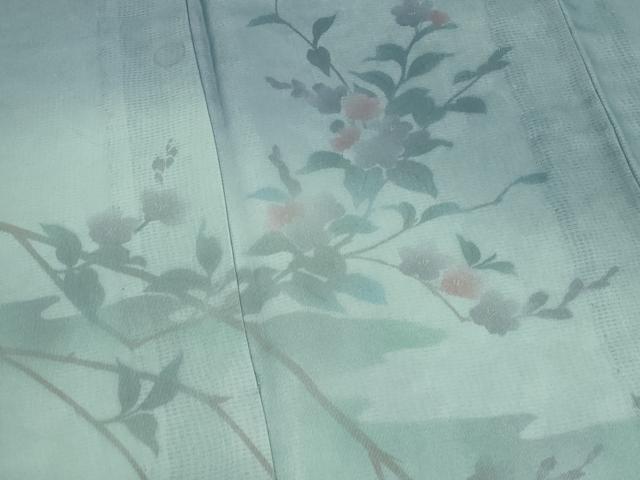 平和屋着物▽訪問着　無双　紗袷　紗×絽　手描き　枝花文　暈し染め　金彩　正絹　逸品　AABJ8750st