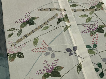 平和屋着物▽訪問着　無双　紗袷　紗×紗　手描き　草花文　暈し染め　正絹　逸品　AABJ8751st