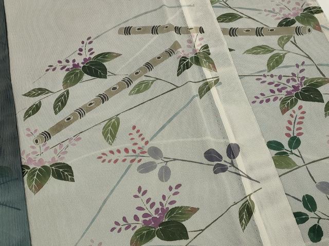 平和屋着物▽訪問着　無双　紗袷　紗×紗　手描き　草花文　暈し染め　正絹　逸品　AABJ8751st