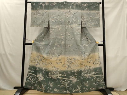 平和屋着物▽染織の名門　しょうざん  生紬　訪問着　単衣　流水草花文　暈し染め　金彩　三越扱い　正絹　逸品　AABJ8754st