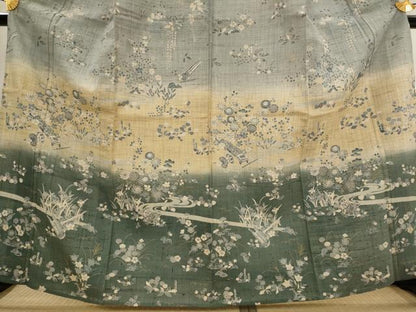 平和屋着物▽染織の名門　しょうざん  生紬　訪問着　単衣　流水草花文　暈し染め　金彩　三越扱い　正絹　逸品　AABJ8754st