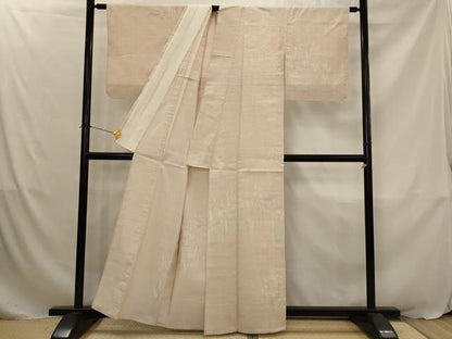 平和屋着物▽訪問着　単衣　生紬地　草花文　正絹　逸品　AABJ8758st