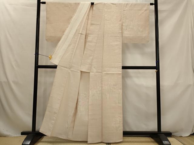 平和屋着物▽訪問着　単衣　生紬地　草花文　正絹　逸品　AABJ8758st