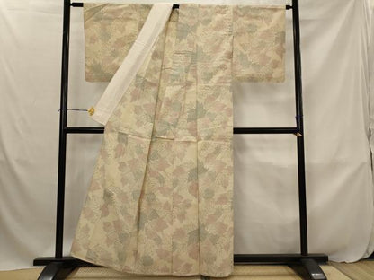 平和屋着物▽本塩沢　単衣　舞葉文　正絹　逸品　AABJ8760st