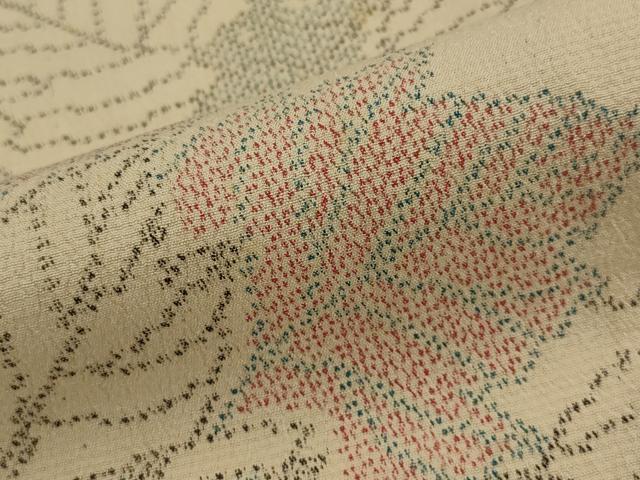 平和屋着物▽本塩沢　単衣　舞葉文　正絹　逸品　AABJ8760st