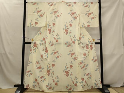 平和屋着物▽小紋　単衣　枝葉文　洗える着物　AABJ8763st