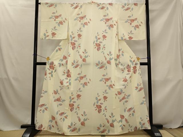 平和屋着物▽小紋　単衣　枝葉文　洗える着物　AABJ8763st