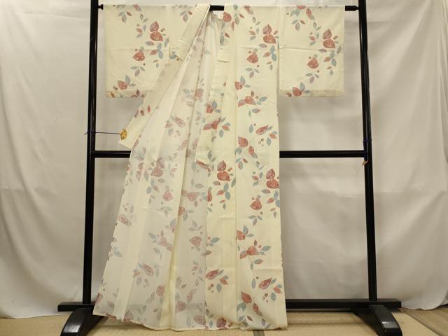 平和屋着物▽小紋　単衣　枝葉文　洗える着物　AABJ8763st