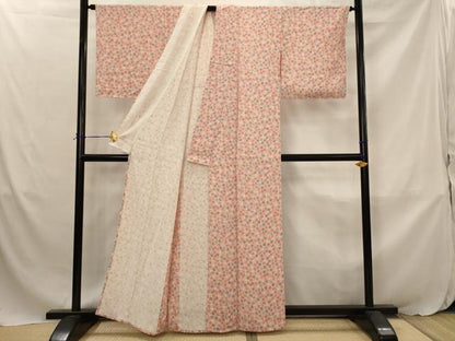 平和屋着物▽上質な小紋　単衣　花尽くし　正絹　逸品　AABJ8764st