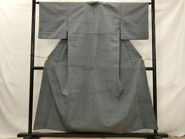 平和屋着物▽本塩沢　単衣　110亀甲　エ霞文　正絹　逸品　AABJ8765st