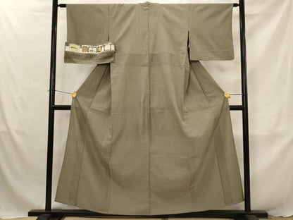 平和屋着物▽本塩沢　単衣　縞　証紙付き　正絹　逸品　AABJ8766st