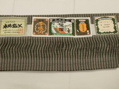 平和屋着物▽本塩沢　単衣　縞　証紙付き　正絹　逸品　AABJ8766st
