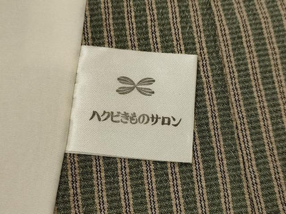 平和屋着物▽本塩沢　単衣　縞　証紙付き　正絹　逸品　AABJ8766st