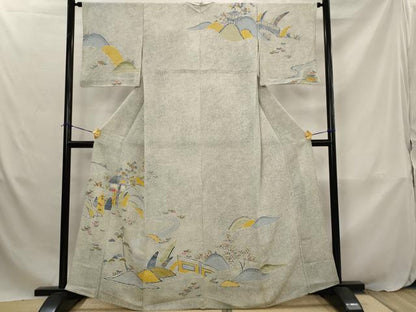 平和屋着物▽訪問着　単衣　型染め　風景文　金彩　大丸扱い　正絹　逸品　AABJ8769st