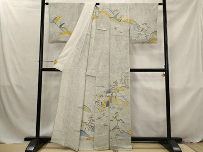 平和屋着物▽訪問着　単衣　型染め　風景文　金彩　大丸扱い　正絹　逸品　AABJ8769st