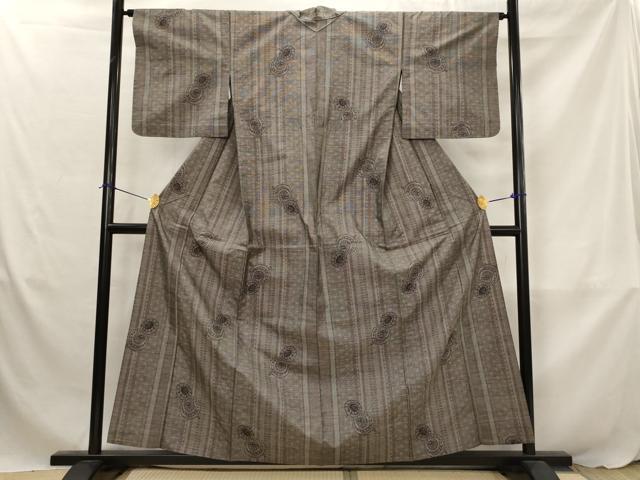 平和屋着物▽本場大島紬　単衣　9マルキ　番傘　正絹　逸品　AABJ8772st