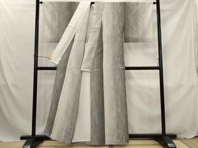 平和屋着物▽本塩沢　やまだ織　単衣　間道　正絹　逸品　AABJ8777st