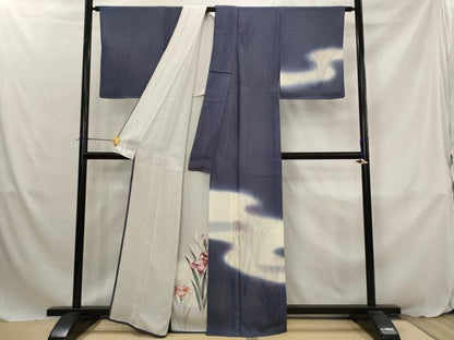 平和屋着物▽訪問着　無双　紗袷　紗×絽　手描き　草花文　暈し染め　正絹　逸品　AABJ8779st
