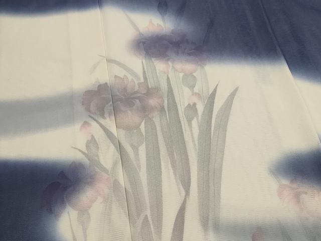 平和屋着物▽訪問着　無双　紗袷　紗×絽　手描き　草花文　暈し染め　正絹　逸品　AABJ8779st