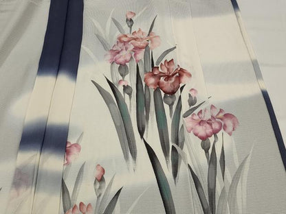平和屋着物▽訪問着　無双　紗袷　紗×絽　手描き　草花文　暈し染め　正絹　逸品　AABJ8779st