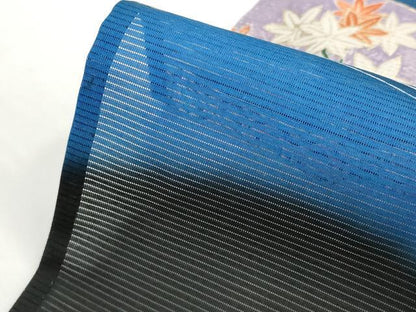平和屋着物＊夏物　黒留袖　絽　扇面飛鶴花文　暈し染め　金彩　洗える着物　AABJ8780st