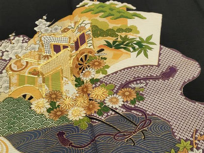 平和屋着物＊夏物　黒留袖　絽　駒刺繍　松竹梅御所車文　正絹　逸品　AABJ8781st