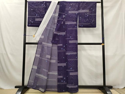 平和屋着物＊夏物　小紋　絽　横段舞花文　洗える着物　AABJ8785st
