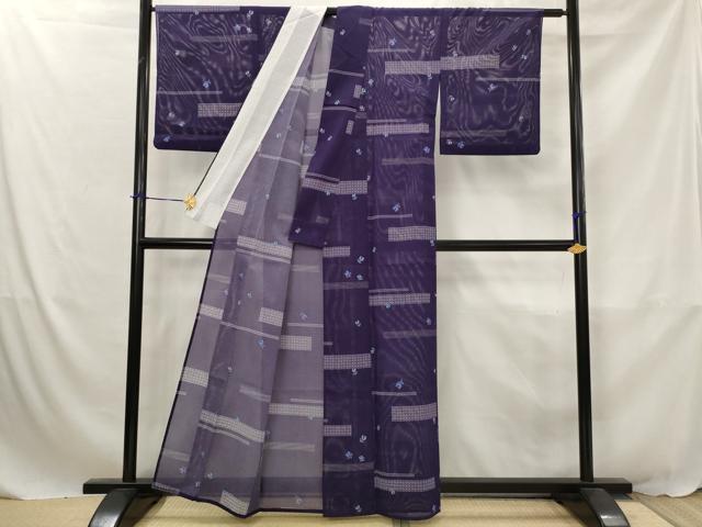 平和屋着物＊夏物　小紋　絽　横段舞花文　洗える着物　AABJ8785st
