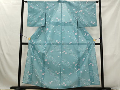 平和屋着物＊夏物　小紋　絽　流水舞桜文　洗える着物　AABJ8787st
