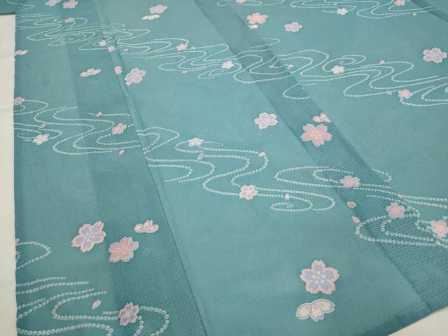 平和屋着物＊夏物　小紋　絽　流水舞桜文　洗える着物　AABJ8787st