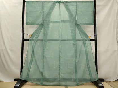 平和屋着物＊夏物　小紋　紗　麻の葉文様　洗える着物　AABJ8788st