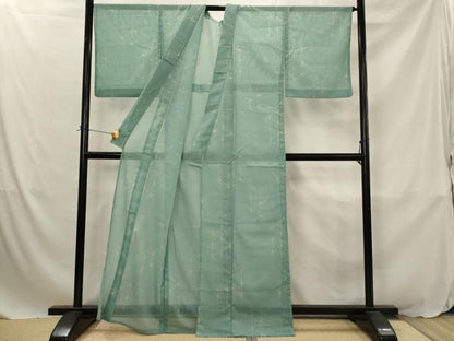 平和屋着物＊夏物　小紋　紗　麻の葉文様　洗える着物　AABJ8788st
