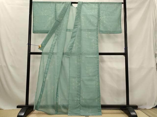 平和屋着物＊夏物　小紋　紗　麻の葉文様　洗える着物　AABJ8788st