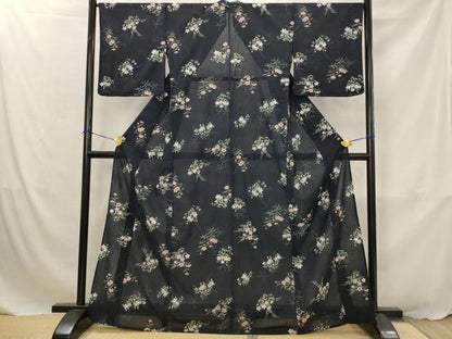 平和屋着物＊夏物　小紋　紗　草花文　洗える着物　AABJ8792st