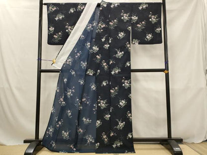 平和屋着物＊夏物　小紋　紗　草花文　洗える着物　AABJ8792st