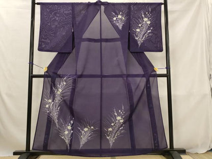 平和屋着物＊夏物　訪問着　絽　草花文　銀彩　洗える着物　AABJ8795st