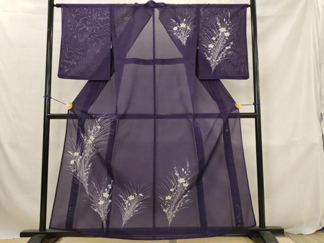 平和屋着物＊夏物　訪問着　絽　草花文　銀彩　洗える着物　AABJ8795st