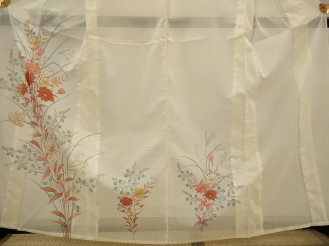 平和屋着物＊夏物　訪問着　絽　草花文　金彩　洗える着物　AABJ8796st