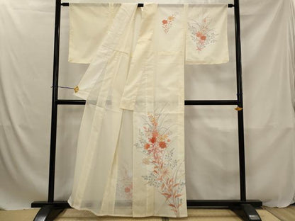 平和屋着物＊夏物　訪問着　絽　草花文　金彩　洗える着物　AABJ8796st