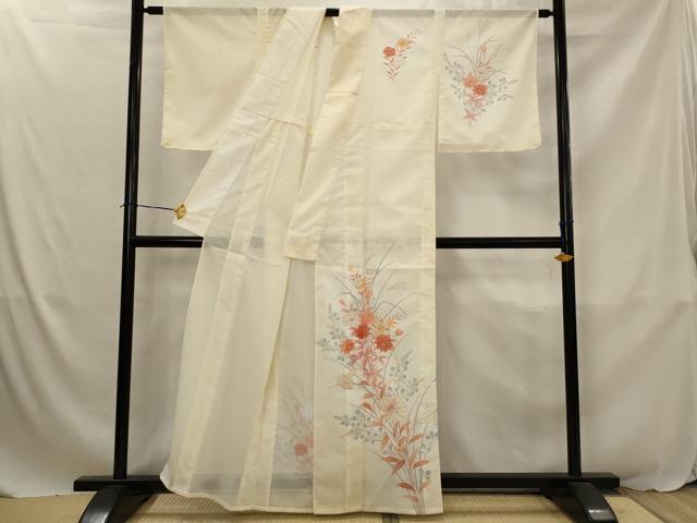 平和屋着物＊夏物　訪問着　絽　草花文　金彩　洗える着物　AABJ8796st