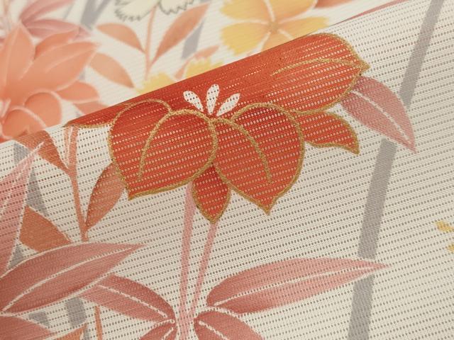 平和屋着物＊夏物　訪問着　絽　草花文　金彩　洗える着物　AABJ8796st